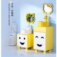 儿童浴室柜组合高低子母柜双盆陶瓷落地阳台幼儿园小孩彩色洗手台|子柜+母柜(黄色)