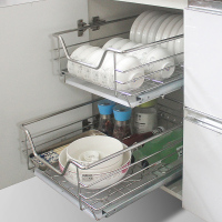 304不锈钢小尺寸碗碟盘拉篮蓝兰厨房橱柜调味篮抽屉开门式阻尼轨