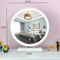 led智能化妆镜三色梳妆镜补光圆形镜子台式大号北欧桌面触摸屏|50移动款白色智能镜三色50X50