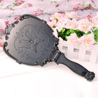 大号复古韩式化妆镜子 手柄镜 随身便携镜美容院手持镜手拿镜挂镜|特大号蝴蝶折叠黑色