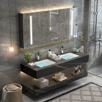 双盆岩板浴室柜组合卫浴智能轻奢现代简约洗手池洗脸卫生间洗漱台|1.3米岩板智能一整套