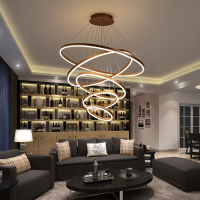 吊灯客厅现代简约复式楼梯圆圈环形北欧餐厅艺术轻奢挑空大厅灯具