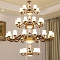 复式楼大吊灯楼梯灯具欧式客厅大厅楼中楼水晶灯挑空旋转中式别墅