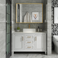 智能美式浴室柜组合落地卫浴柜北欧橡木洗手台洗脸盆柜轻奢洗漱台|普通北欧镜 130cm