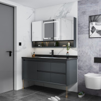 轻奢浴室柜现代简约岩板实木卫浴套装卫生间洗漱台洗手脸盆柜组合|岩板一体盆补差1000