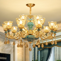 欧式吊灯奢华客厅灯现代简约大气家用法式蓝色陶瓷吊灯卧室水晶灯