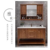 新中式浴室柜现代简约洗脸盆柜组合落地式卫生间洗漱台橡木卫浴柜|B款(镜柜)回形线条 100cm