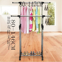 晾衣架落地不锈钢伸缩衣帽架升降折叠室内单双杆晒衣架简易挂衣架|B款=双杆无轮子