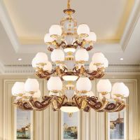 复式楼客厅吊灯欧式别墅大吊灯楼中楼酒店大厅楼梯灯奢华玉石吊灯