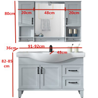 浴室柜小户型洗脸盆柜组合落地式实木洗手一体北欧卫生间洗漱台池|92公分浅灰色配双侧柜