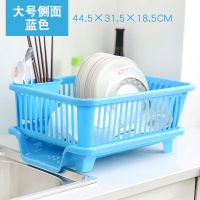 厨房沥水架淋水塑料碗碟放洗碗池水池滤碗架家用置物漏水篮|侧面大号蓝色