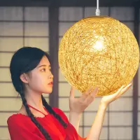 麻球吊灯藤艺球形创意奶茶店吊灯餐厅酒吧台阳台过道麻绳鸟巢吊灯