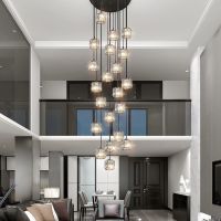 楼梯间长吊灯复式楼水晶灯现代简约别墅大厅吊灯高空旋转楼梯灯具