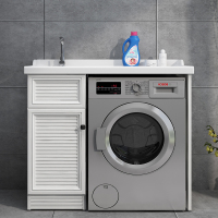 阳台实木洗衣机柜组合带搓衣板台盆柜洗衣机一体柜脸盆洗手池伴侣|[太空铝]105cm单门(备注颜色左右盆