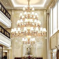 欧式复式楼大吊灯奢华三层别墅水晶大吊灯中空客厅楼中楼长吊灯饰