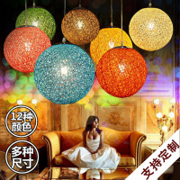 简约田园麻球吊灯个性创意服装店网吧台吊灯餐厅圆球形鸟巢藤艺灯