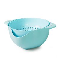 双层洗菜盆沥水篮洗菜神器旋转菜筐厨房客厅创意家用水果盘漏水盘|大号沥水篮天蓝色[2个装]