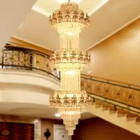 欧式别墅客厅水晶灯具复式楼梯吊灯中空餐厅酒店楼中楼美式大吊灯