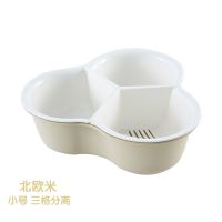 同款沥水篮厨房洗菜盆塑料家用双层火锅拼盘水果蔬菜蓝水果盘|3分格沥水篮北欧米[小号]