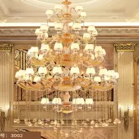 复式楼中空客厅大吊灯简约现代别墅大厅楼中楼梯水晶长吊灯