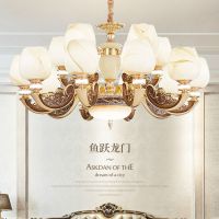 美式吊灯客厅灯复古双层玉石灯餐厅灯高档欧式别墅复式楼大厅吊灯
