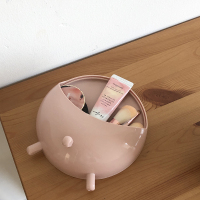 馨帮帮 创意家居圆形梳妆镜塑料储物收纳台式化妆镜桌面摆件镜子|粉色