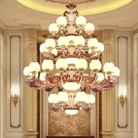 欧式别墅复式楼客厅玉石水晶吊灯奢华会所楼中楼酒店工程大厅吊灯