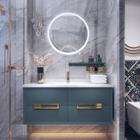 北欧绿轻奢浴室柜组合大理石洗脸手盆卫生间洗漱台现代简约卫浴柜|60公分两抽屉