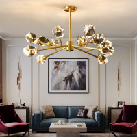 后现代轻奢客厅吊灯全铜简约水晶灯2020新款冰菱角北欧餐厅分子灯