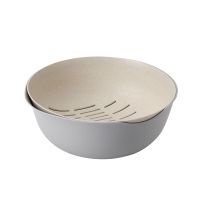 双层塑料沥水篮子厨房洗菜篮创意水果盘客厅果盆果篮收纳筐洗菜盆|灰色-双层圆形(小号)