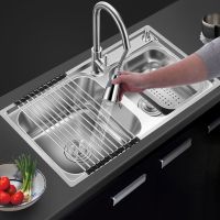 厨房水槽双槽洗菜盆304不锈钢洗碗池加厚淘菜盆水池一体成型