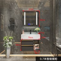 北欧浴室柜组合现代简约大理石洗脸台盆洗手盆柜卫生间洗漱台吊柜|金色双拉手台下盆0.7米智能镜柜