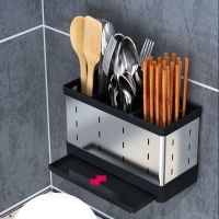 不锈钢筷子笼三筒多功能厨房置物架壁挂架免打孔简约沥水家用筷架