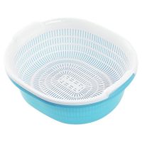 双层洗菜盆塑料洗菜篮漏盆洗菜篮水果篮沥水盆沥水篮|蓝色 双层沥水篮+水勺送百洁布