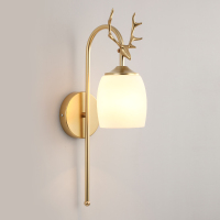 北欧铜鹿头壁灯卧室床头现代简约美式轻奢过道客厅背景墙鹿角灯具