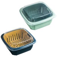 厨房果蔬沥水篮双层家用带盖洗水果篮洗菜篮水果盘冰箱保鲜盒家用|鸡蛋黄+抹茶绿