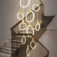 楼梯长吊灯现代简约别墅复式客厅灯北欧餐厅创意圆环旋转挑空吊灯