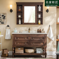 卫浴欧式美式橡木浴室柜组合落地洗脸盆池洗手台实木洗漱台卫生间|110cm二抽(镜拖)
