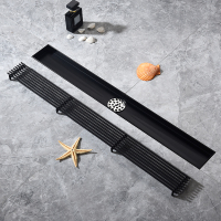 黑色304不锈钢防臭卫生间长地漏侧边排水淋浴房长条形大排量