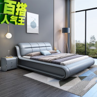 真皮床1.8米双人床婚床现代简约小户型主卧榻榻米欧式软床皮艺床欧因