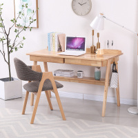 北欧橡木实木书桌简约家用学生卧室写字台办公桌原木色台式电脑桌欧因