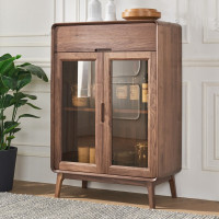 高端北美黑胡桃木餐边柜 北欧简约实木小酒柜 玻璃电视柜边柜家具 无辅料 80*42*120欧因