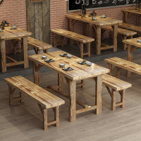 食堂餐桌椅组合学校员职工饭店实木小吃馆大排档快餐桌椅长方形4人经济型欧因