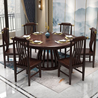 餐桌 新中式紫金檀木餐桌椅组合实木现代餐厅家具家用6人圆桌欧因