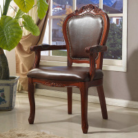 欧式餐椅 实木花扶手椅美式休闲扶手椅书桌椅 皮椅子麻将椅 咖啡椅子欧因