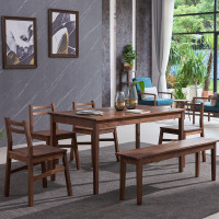 实木餐桌 餐椅组合北美黑胡桃木简约风餐厅家具 长方形饭桌 简约欧因
