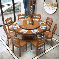实木餐桌 现代中式餐桌椅组合圆形餐桌家用餐厅饭桌酒店大圆形吃饭桌子圆桌带转盘欧因