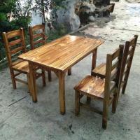 饭店碳化实木快餐桌椅组合复古火锅小吃餐馆烧烤店餐厅农家乐商用欧因