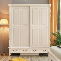 推拉衣柜美式实木趟移二白色衣橱滑多抽屉卧室衣柜组装欧因
