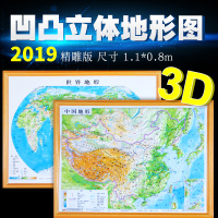 2019年全新版中国地形地图3d立体凹凸世界地图墙贴超大书房办公室高清三维挂图全国地形图初高中学生用地理地形图中国地图出